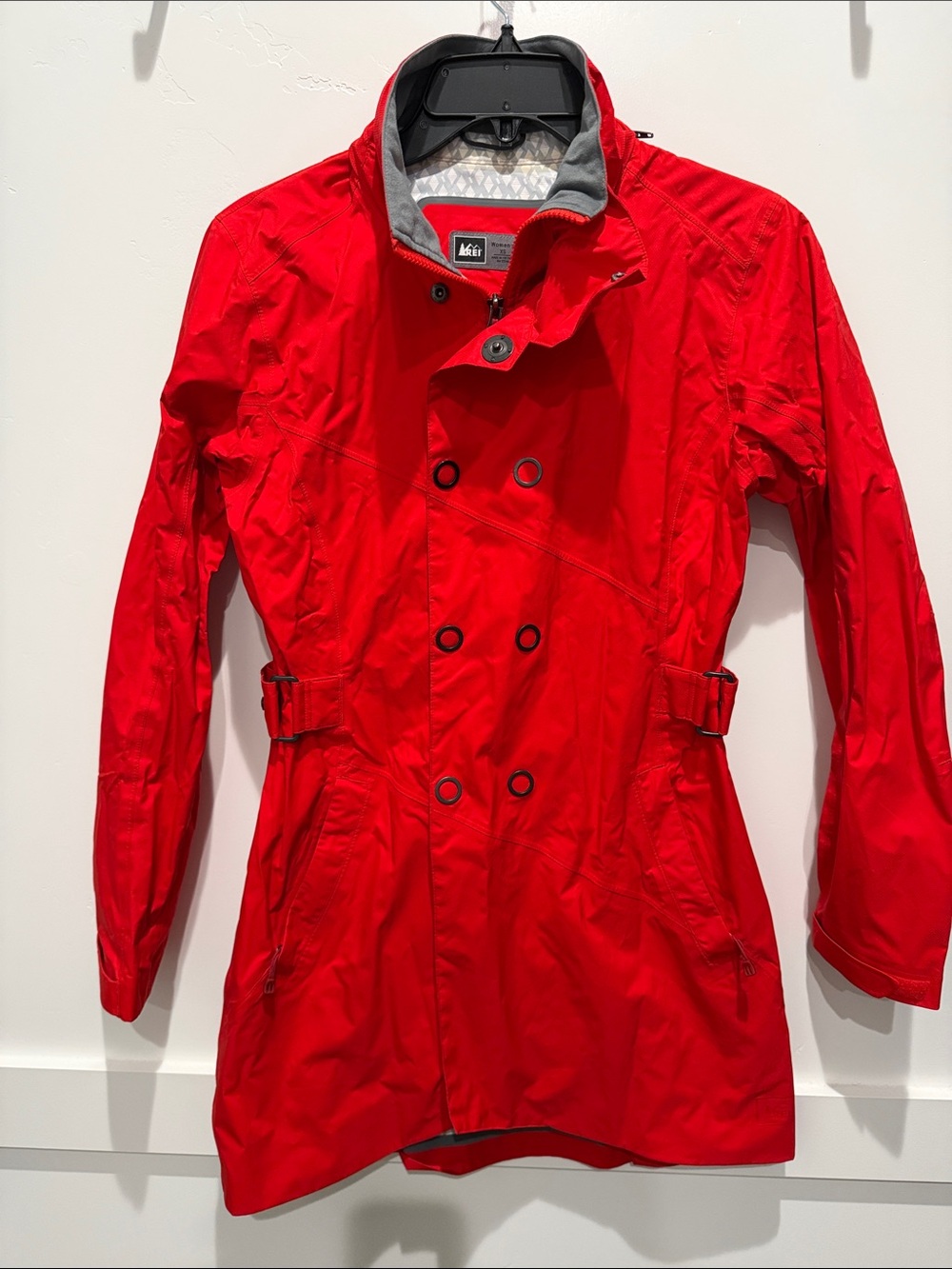 REI Red Double-Breasted Rain Jacket